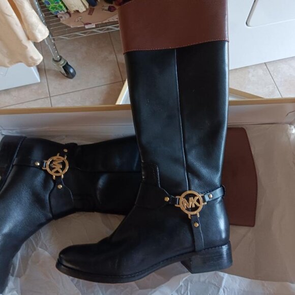Michael Kors Two Tone Leather Knee High Boots - Picture 1 of 13